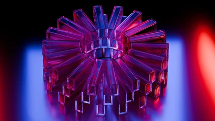 Cyberfuturistic transparent glass plane elements and liquid acrylic red purple blue glow on black backdrop cinematic tech background design cover art visuals 3d rendering © IM_VISUALS