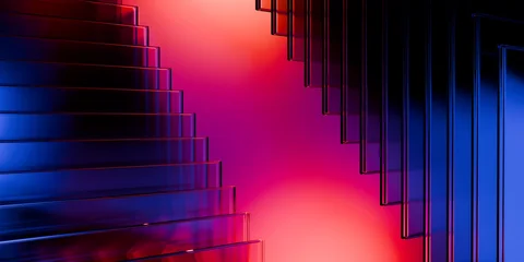 Cyberfuturistic transparent glass plane elements and liquid acrylic red purple blue glow on black backdrop cinematic tech background design cover art visuals 3d rendering © IM_VISUALS