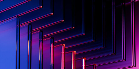 Cyberfuturistic transparent glass plane elements and liquid acrylic red purple blue glow on black backdrop cinematic tech background design cover art visuals 3d rendering © IM_VISUALS