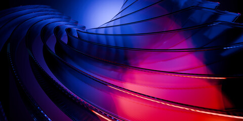 Cyberfuturistic transparent glass plane elements and liquid acrylic red purple blue glow on black backdrop cinematic tech background design cover art visuals 3d rendering © IM_VISUALS