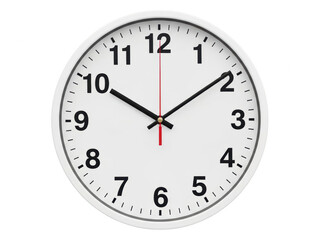 A clock with black hands and red second hand isolated on transparent background
