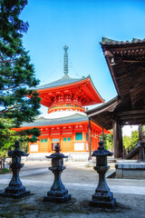 Obraz premium A historical Buddhist temple complex at Koyasan, Koya, Ito District, Wakayama, Japan