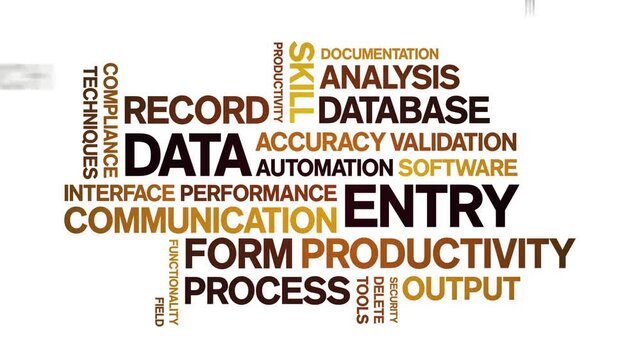 Data Entry animated word cloud-text design animation tag kinetic typography seamless loop.