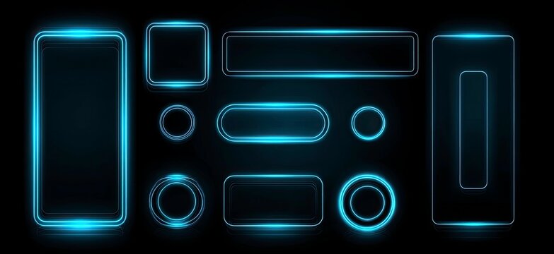 Futuristic Neon UI Elements on Black Background