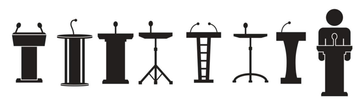  set of isolated icons on a theme podium tribunes 