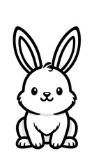 Obraz premium Cute Bunny Cartoon Mascot Black and White Line Art Illustration Isolated on White Backgro