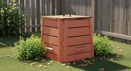 Compost Bin in a Backyard Garden.