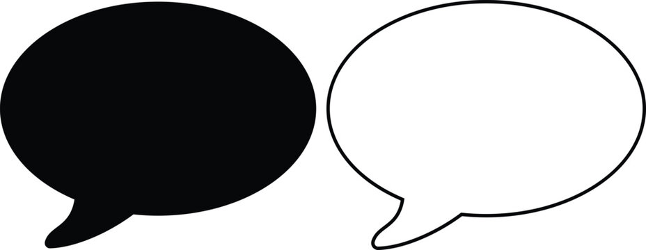 Speech and thought bubble icon set in flat and outline style, chat dialogue, comic talk balloons collection, black monochrome vector illustration isolated on transparent background