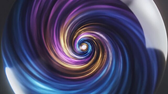 Abstract Swirling Cosmic Energy Vortex with Blue Purple and Gold Lights Illuminated Against Dark Background