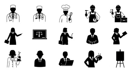Collection of Professional Occupation Silhouettes Icons.
