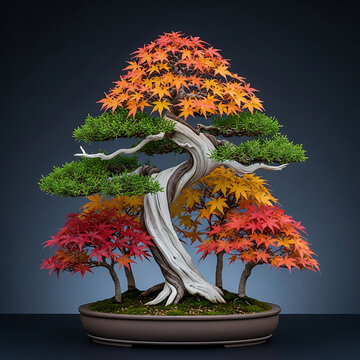 Juniper Bonsai with Intricate Deadwood Jin and Shari Features Illuminated by Single Spotlight on Rich Charcoal Black Background