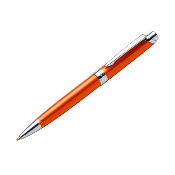 A sleek and modern orange pen with a metallic tip and clip on a white background isolated on transparent background