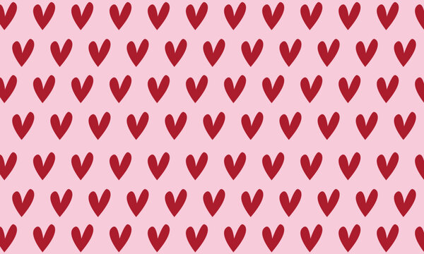 Seamless red heart pattern on soft pink background, cute minimal Valentine design