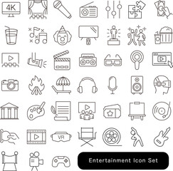 エンターテインメント・音楽・ゲームのアイコンセット:映画・VR・カラオケ素材