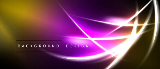 Obraz premium Abstract vibrant background. Purple, yellow hues blend with glowing lines. Modern design element for digital projects.