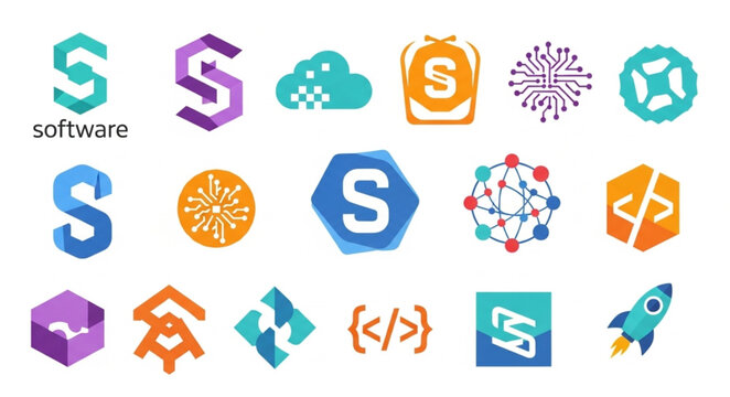 Collection of software logos and icons for technology and business.