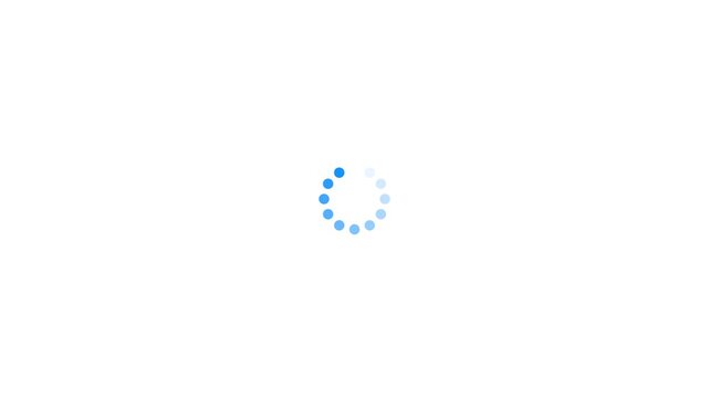 Spinning loading circle animation icon with dotted progress. Animated spinning loading icon with alpha layer on transparent background, waiting for download, progressing and waiting buffering.