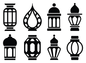 Obraz premium Collection of Islamic Lantern Icons in Black and White