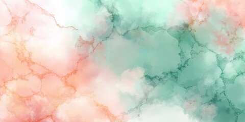 Obraz premium Abstract Watercolor Background With Pastel Peach And Mint Green Hues Soft Texture And Delicate Dots Creating A Dreamy Ethereal Atmosphere
