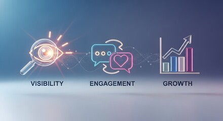 Business growth strategy with visibility engagement and analytics concept