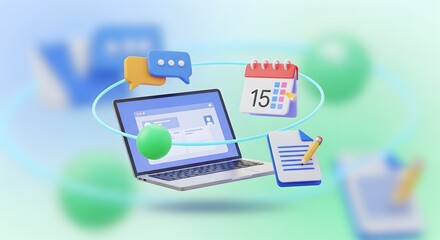 Digital calendar reminder laptop productivity planning schedule futuristic