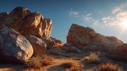 Majestic rock formations under a bright blue sky
