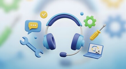 Futuristic headphones with tech icons and emotional digital connection