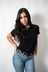 brunette girl with long hair in a studio session