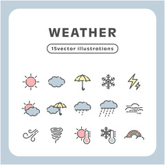 線画ミニマル天気アイコンセット｜天気予報に使えるベクター素材15種