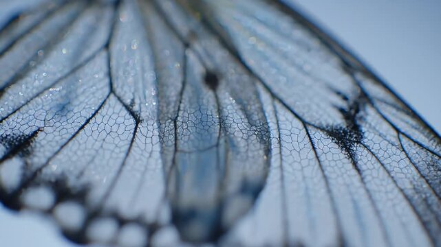 Macro Portrait of a Delicate Translucent Butterfly Wing with Intricate Vein Pattern