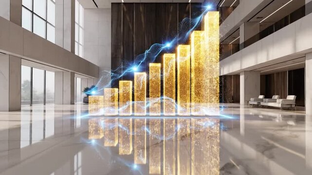 Dynamic business growth visualization in modern architecture conceptual ai art created by generative ai