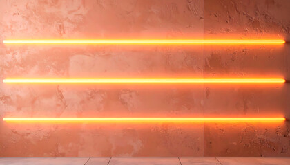 テラコッタ壁に浮かぶ暖色発光ライン