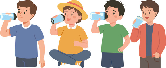 People Drinking Water Illustration