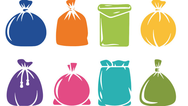 Trash bags vector icons in different colors and shapes illustration