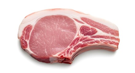 Raw Pork Chop Bone In Isolated On White Background For Cooking