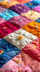 Fototapeta premium Close-up view of a colorful handmade patchwork quilt