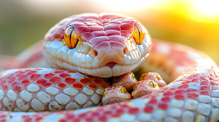 close up of a red and green snake