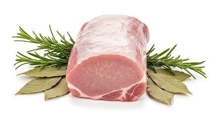 Fresh Raw Pork Loin Roast with Rosemary and Bay Leaves