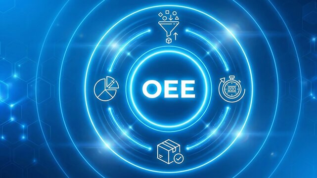 OEE acronym, overall equipment effectiveness concept, identifies the percentage of manufacturing time that is truly productive. new