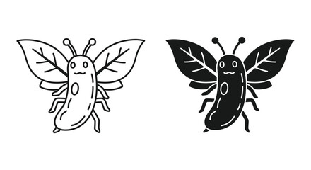 Black and white butterfly and moth line art illustration isolated on white background minimalist design