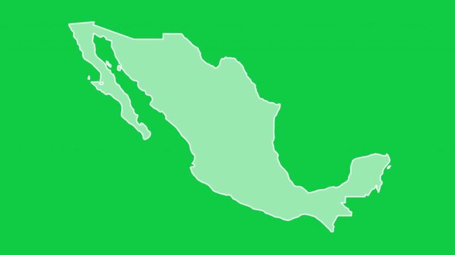 Mexico map glow outline animation green background
