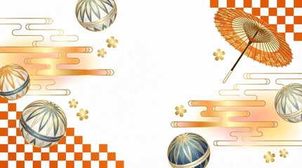 和紙地浮世絵風和風伝統紋イメージ雲模様テクスチャ 背景素材