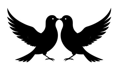 Obraz premium Two Love Birds Kissing Silhouette with Spread Wings Vector Illustration for Romance Wedding and Valentine Day Design