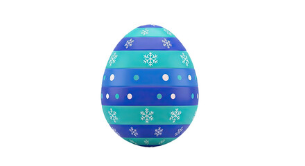 Blue and Teal Striped Easter Egg with Snowflakes and Polka Dots