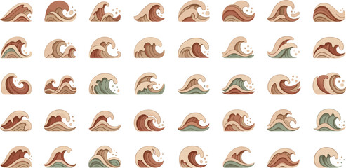 Fototapeta premium Collection of assorted wave illustrations showcasing various shapes and colors from different viewpoints