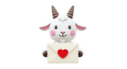 Cute cartoon goat holding a love letter