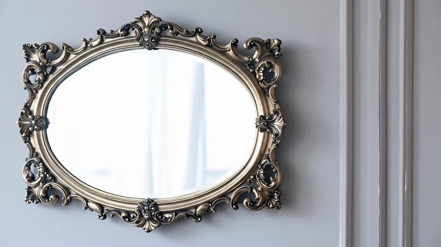 Elegant Oval Mirror with Ornate Gold Frame on Wall.