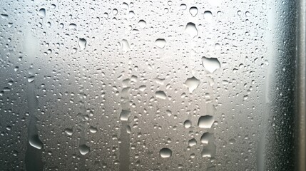 Small water droplets forming slowly on a wet metallic surface, creating a fascinating, reflective pattern.