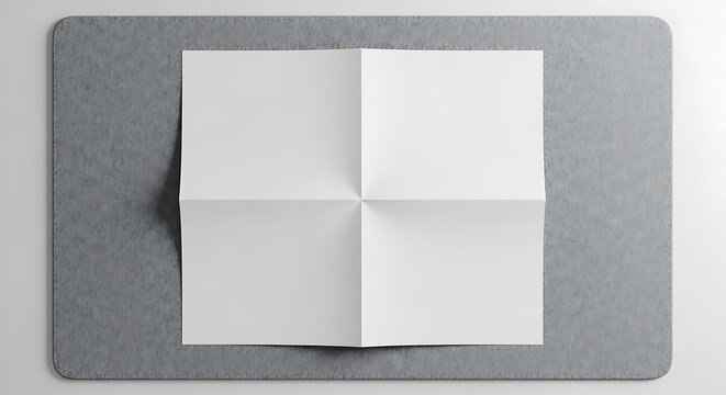 Blank white paper folded into quarters on a grey textured surface.