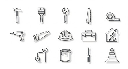 Obraz premium Collection of Hand Drawn Construction and Repair Tools.